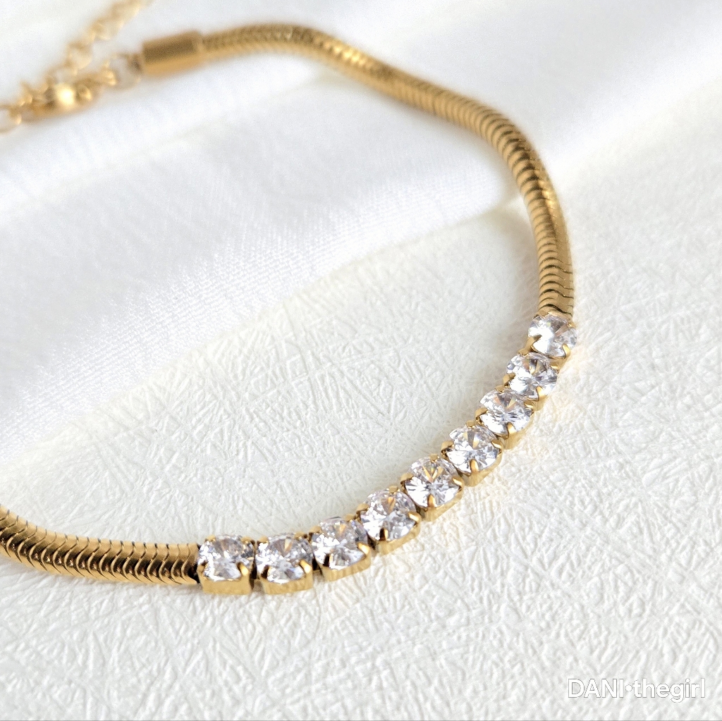 New Gold Snake Chain Cz Diamond Bracelet